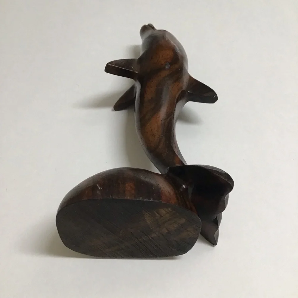 Dolphin Statue 6” Hand Carved Ironwood Wood Art Decor Marine Coastal FL Vintage